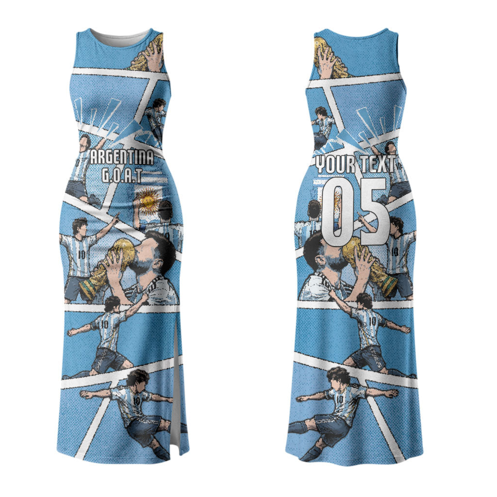 Custom Argentina Football Family Matching Tank Maxi Dress and Hawaiian Shirt Goat Comic Style Sun Of May DT05 Mom's Dress Blue - Polynesian Pride