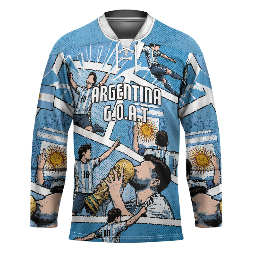 Custom Argentina Football Hockey Jersey Goat Comic Style Sun Of May DT05 Unisex Blue - Polynesian Pride