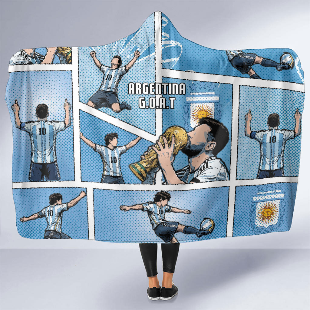 Argentina Football Hooded Blanket Goat Comic Style Sun Of May DT05 One Size Blue - Polynesian Pride