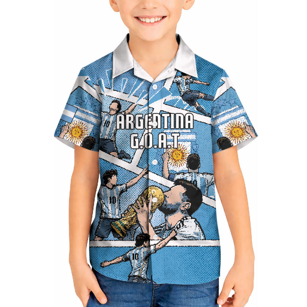 Custom Argentina Football Kid Hawaiian Shirt Goat Comic Style Sun Of May DT05 Kid Blue - Polynesian Pride