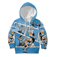 Custom Argentina Football Kid Hoodie Goat Comic Style Sun Of May DT05 Hoodie Blue - Polynesian Pride