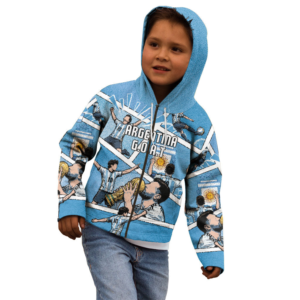 Custom Argentina Football Kid Hoodie Goat Comic Style Sun Of May DT05 - Polynesian Pride
