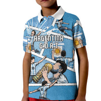 Custom Argentina Football Kid Polo Shirt Goat Comic Style Sun Of May DT05 Kid Blue - Polynesian Pride