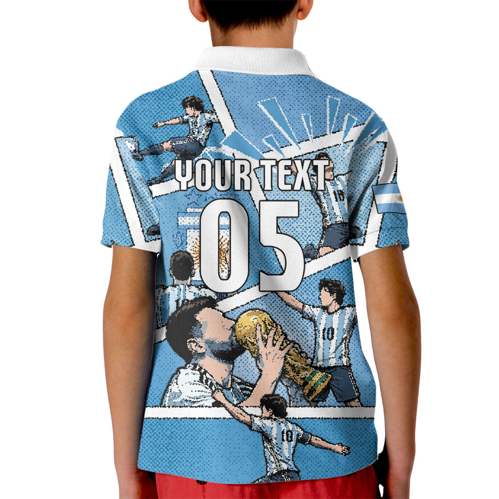 Custom Argentina Football Kid Polo Shirt Goat Comic Style Sun Of May DT05 - Polynesian Pride