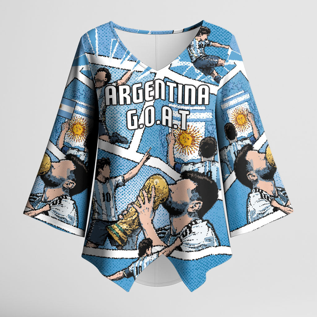 Custom Argentina Football Kimono Sleeve Blouse Goat Comic Style Sun Of May DT05 Female Blue - Polynesian Pride