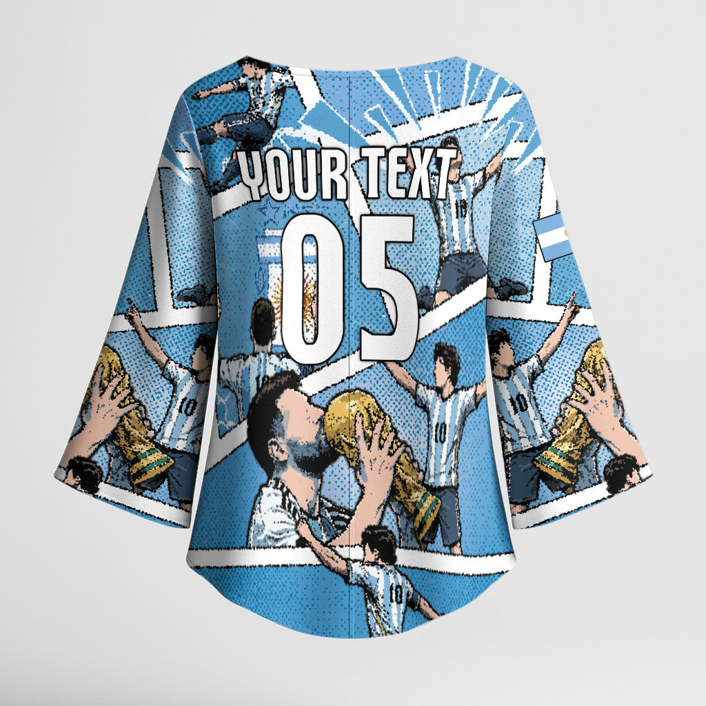 Custom Argentina Football Kimono Sleeve Blouse Goat Comic Style Sun Of May DT05 - Polynesian Pride