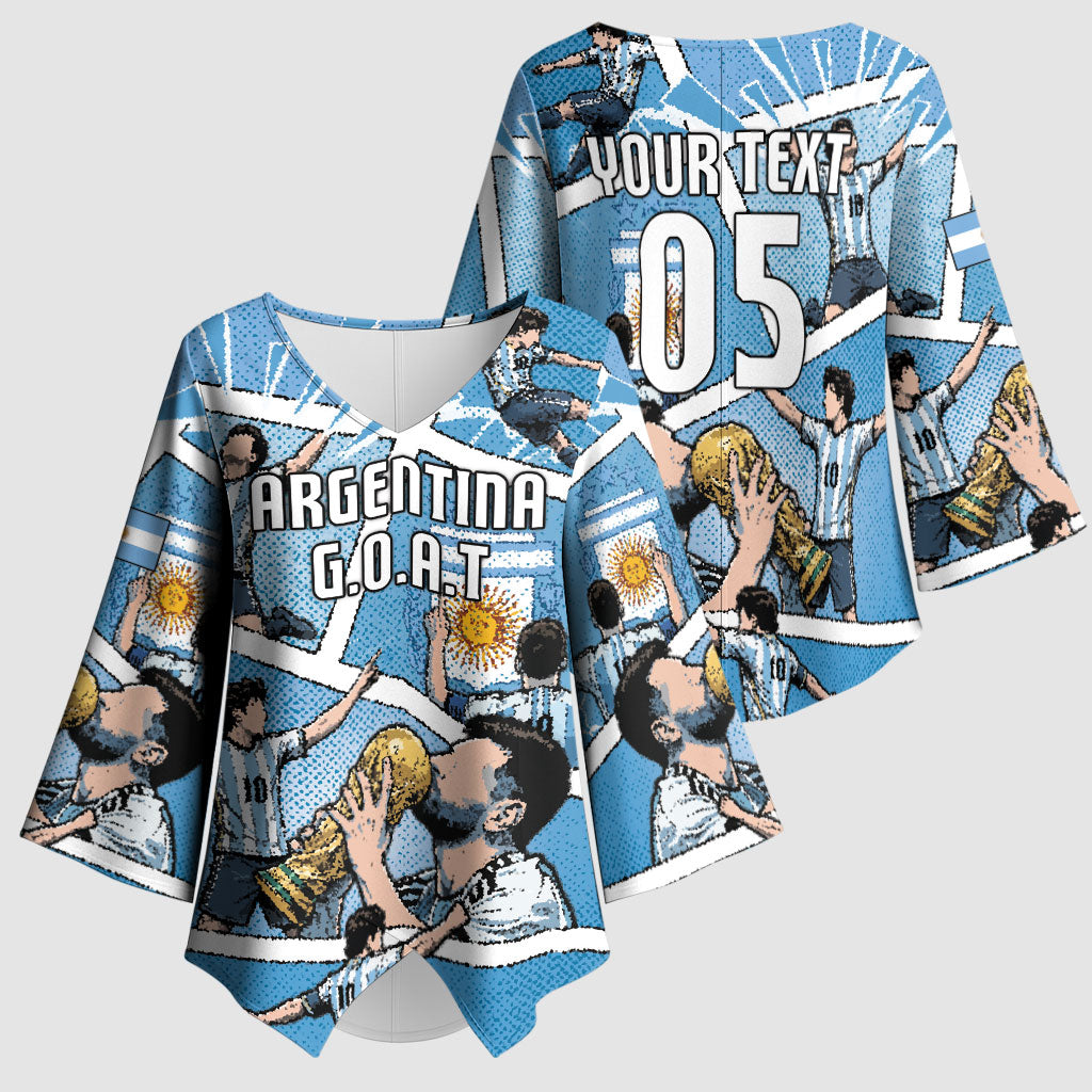 Custom Argentina Football Kimono Sleeve Blouse Goat Comic Style Sun Of May DT05 - Polynesian Pride