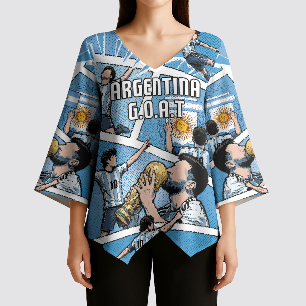 Custom Argentina Football Kimono Sleeve Blouse Goat Comic Style Sun Of May DT05 - Polynesian Pride