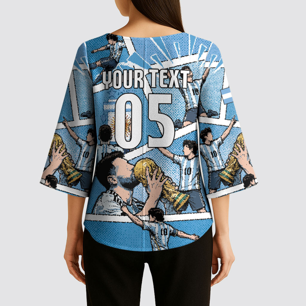 Custom Argentina Football Kimono Sleeve Blouse Goat Comic Style Sun Of May DT05 - Polynesian Pride