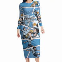 Custom Argentina Football Long Sleeve Bodycon Dress Goat Comic Style Sun Of May DT05 Long Dress Blue - Polynesian Pride