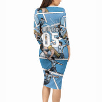 Custom Argentina Football Long Sleeve Bodycon Dress Goat Comic Style Sun Of May DT05 - Polynesian Pride