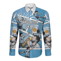 Custom Argentina Football Long Sleeve Button Shirt Goat Comic Style Sun Of May DT05 Unisex Blue - Polynesian Pride