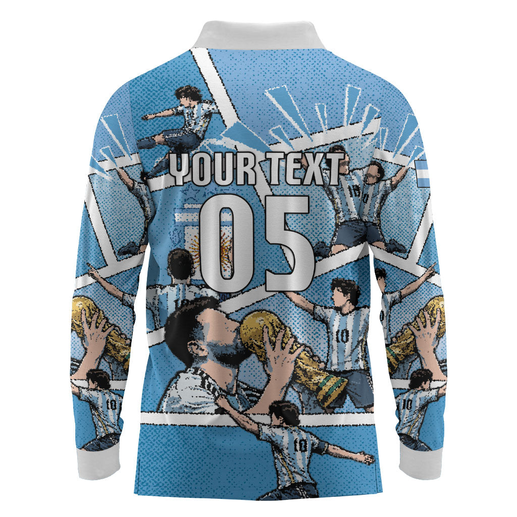 Custom Argentina Football Long Sleeve Polo Shirt Goat Comic Style Sun Of May DT05 - Polynesian Pride
