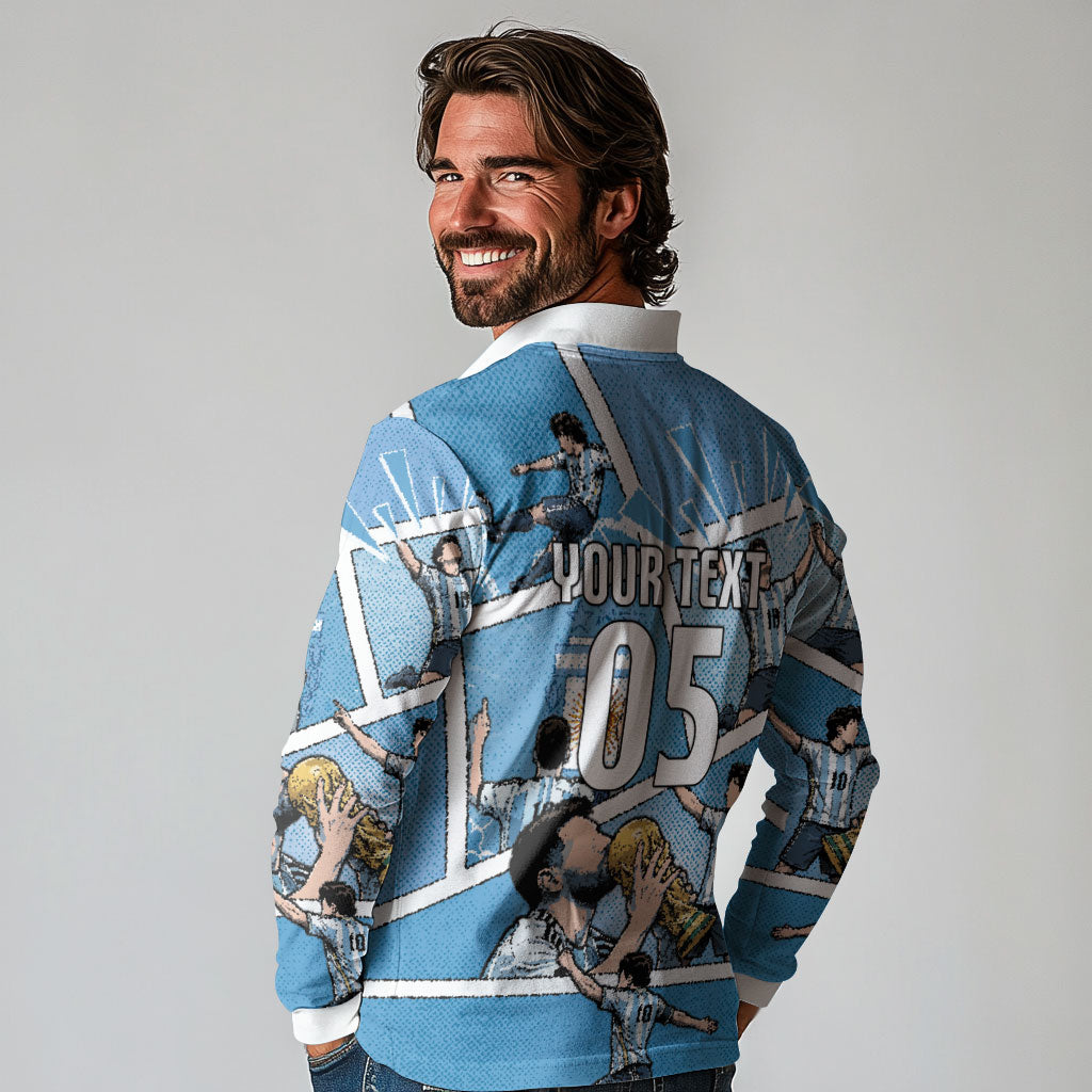 Custom Argentina Football Long Sleeve Polo Shirt Goat Comic Style Sun Of May DT05 - Polynesian Pride