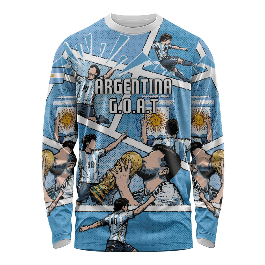 Custom Argentina Football Long Sleeve Shirt Goat Comic Style Sun Of May DT05 Unisex Blue - Polynesian Pride