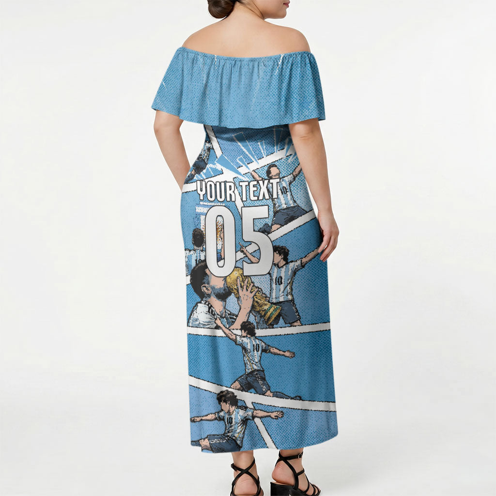 Custom Argentina Football Off Shoulder Maxi Dress Goat Comic Style Sun Of May DT05 - Polynesian Pride