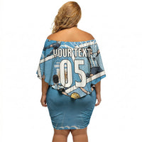 Custom Argentina Football Off Shoulder Short Dress Goat Comic Style Sun Of May DT05 - Polynesian Pride