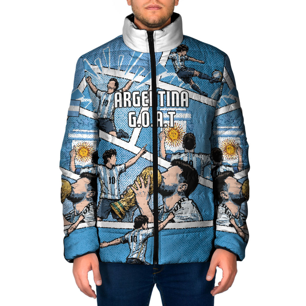 Custom Argentina Football Padded Jacket Goat Comic Style Sun Of May DT05 Men Blue - Polynesian Pride