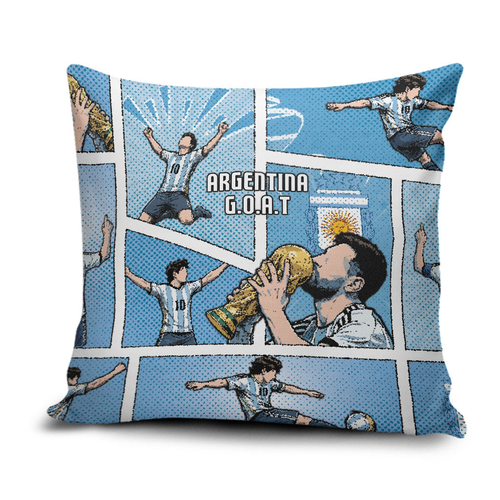 Argentina Football Pillow Cover Goat Comic Style Sun Of May DT05 Blue - Polynesian Pride