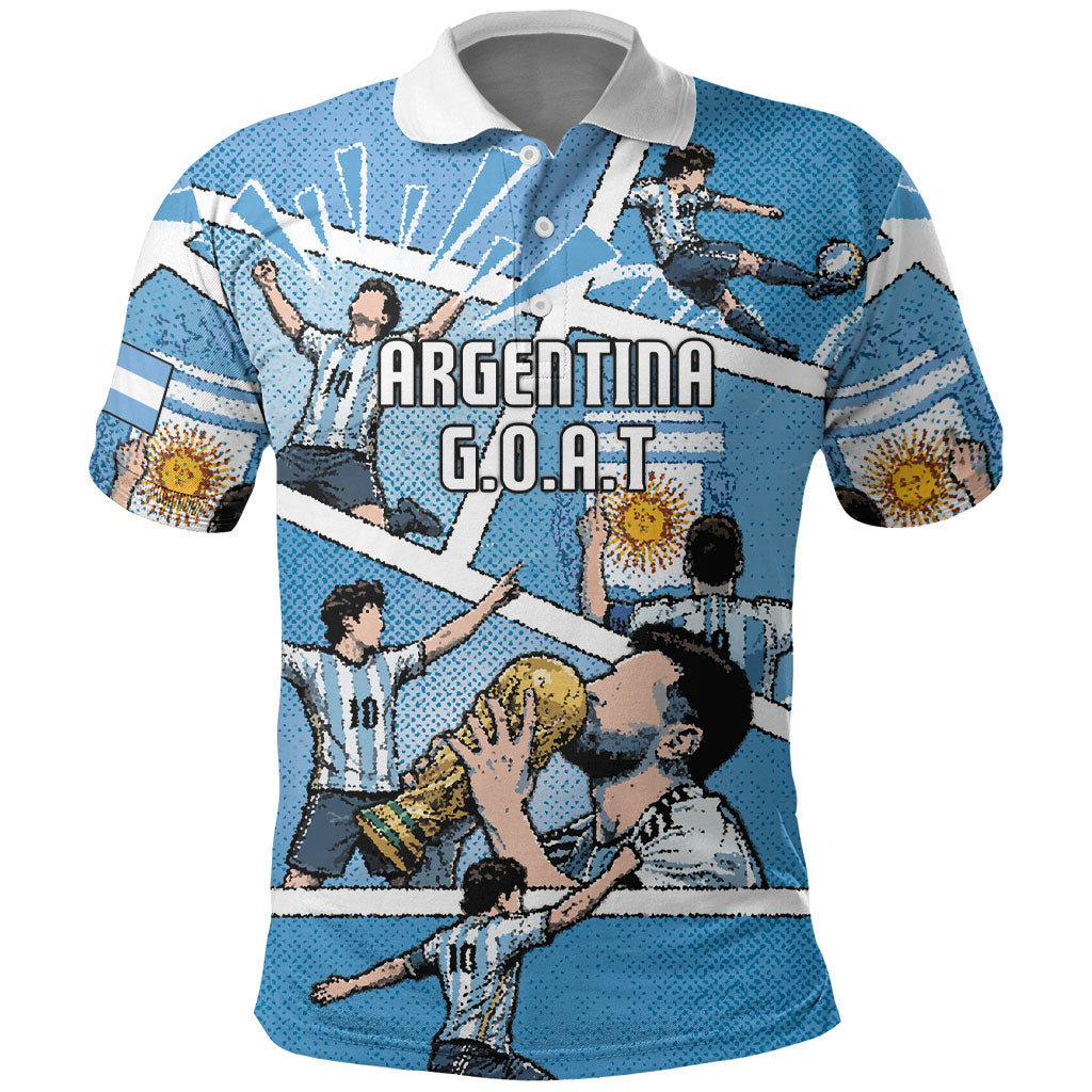 Custom Argentina Football Polo Shirt Goat Comic Style Sun Of May DT05 Blue - Polynesian Pride