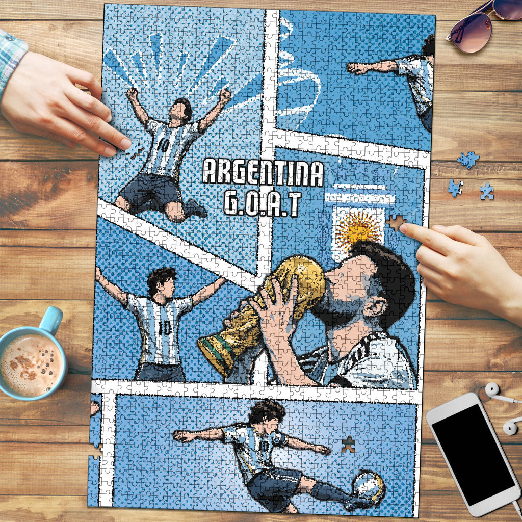 Argentina Football Puzzle Goat Comic Style Sun Of May DT05 Blue - Polynesian Pride