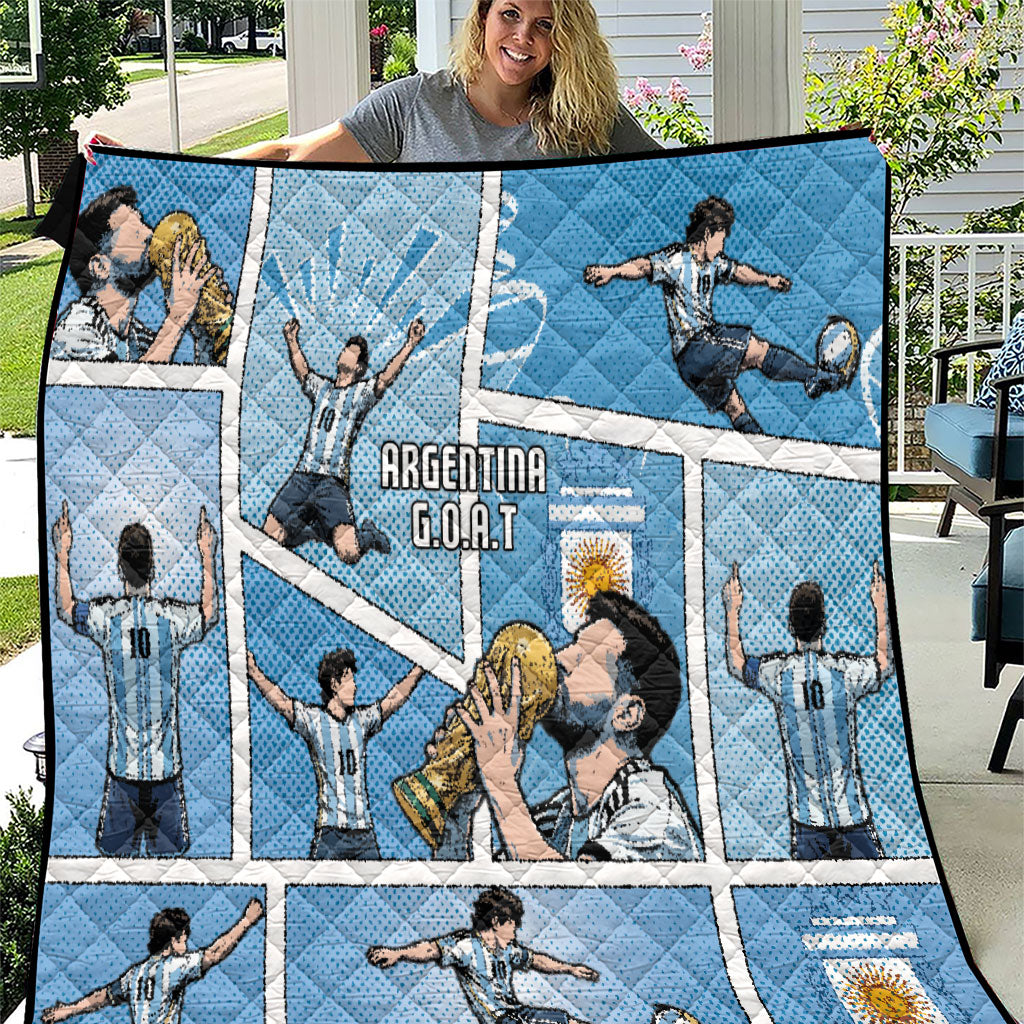 Argentina Football Quilt Goat Comic Style Sun Of May DT05 Blue - Polynesian Pride