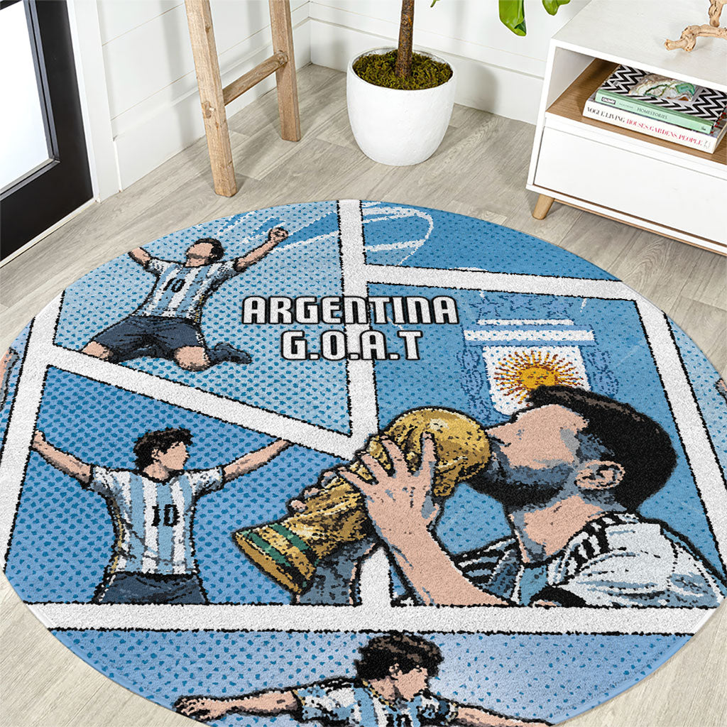 Argentina Football Round Carpet Goat Comic Style Sun Of May DT05 Blue - Polynesian Pride