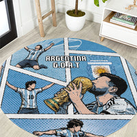 Argentina Football Round Carpet Goat Comic Style Sun Of May DT05 Blue - Polynesian Pride