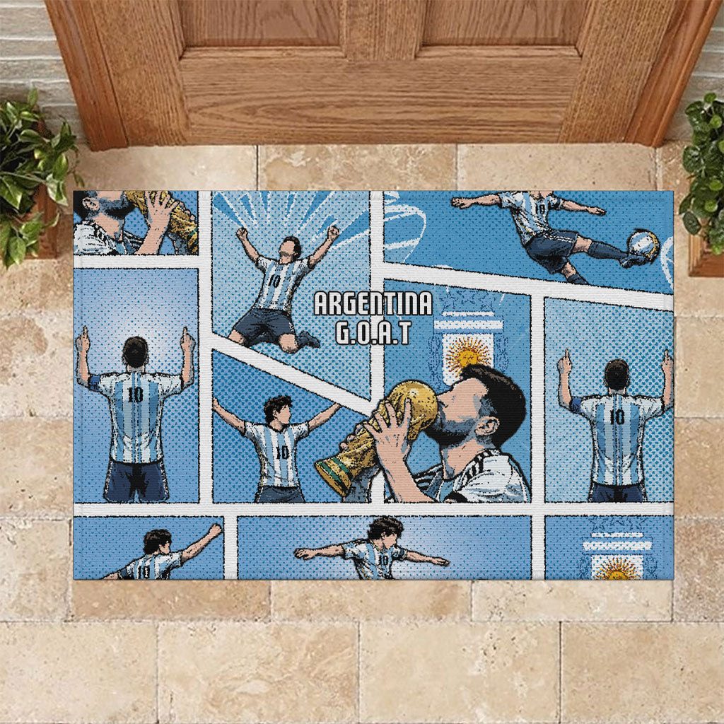 Argentina Football Rubber Doormat Goat Comic Style Sun Of May DT05 Blue - Polynesian Pride