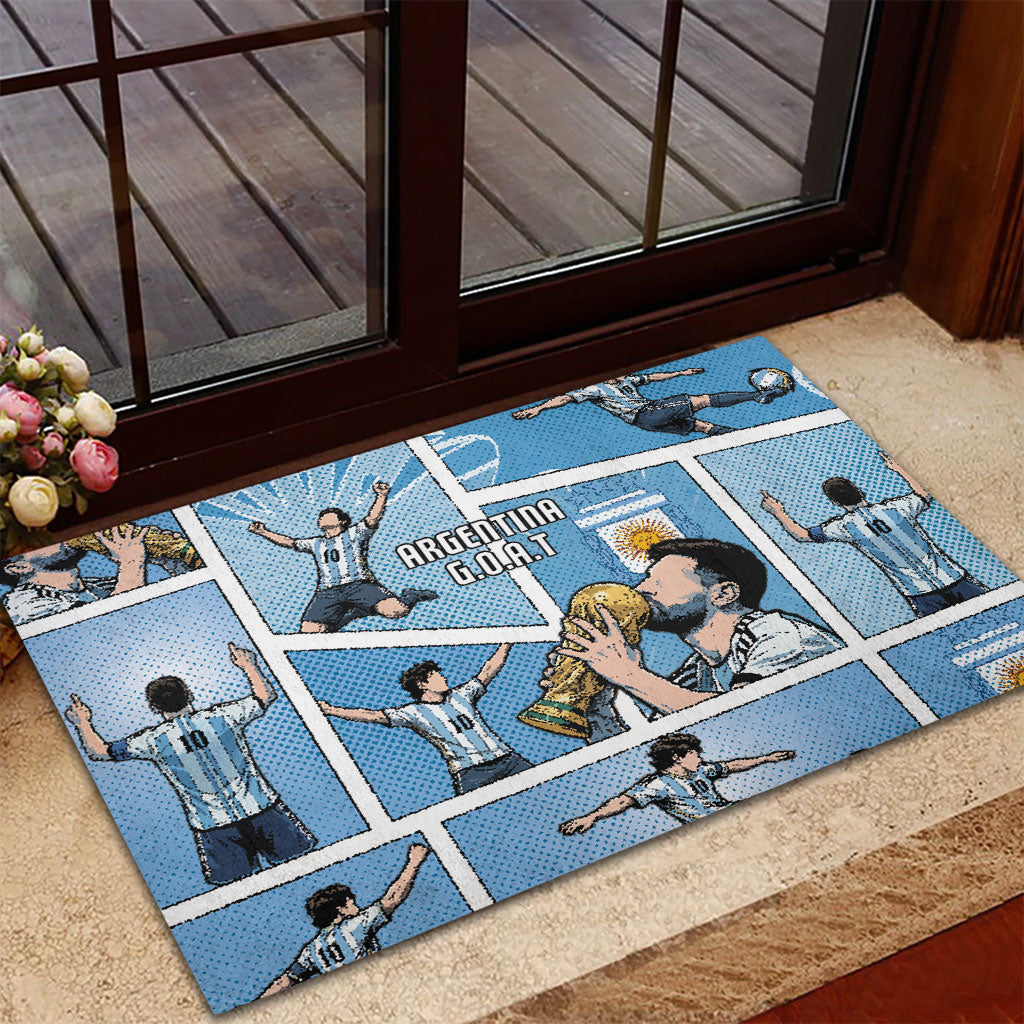 Argentina Football Rubber Doormat Goat Comic Style Sun Of May DT05 - Polynesian Pride