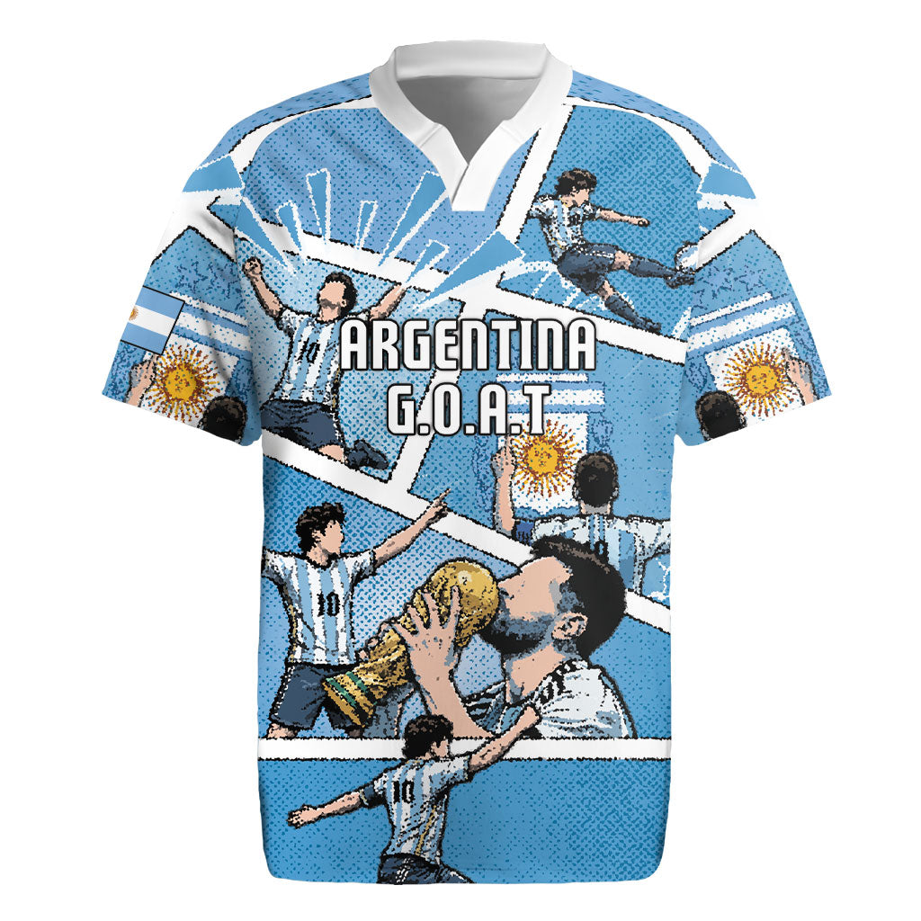 Custom Argentina Football Rugby Jersey Goat Comic Style Sun Of May DT05 Blue - Polynesian Pride