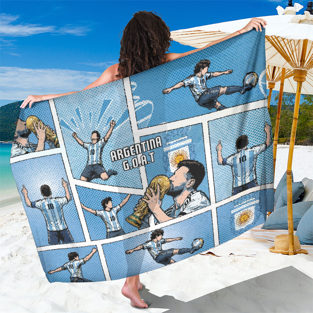 Argentina Football Sarong Goat Comic Style Sun Of May DT05 One Size 44 x 66 inches Blue - Polynesian Pride