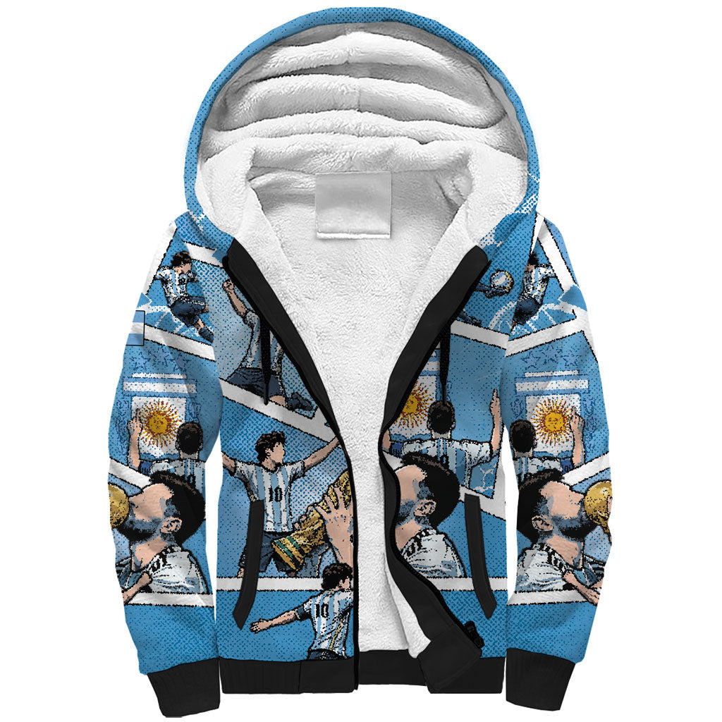 Custom Argentina Football Sherpa Hoodie Goat Comic Style Sun Of May DT05 Unisex Blue - Polynesian Pride