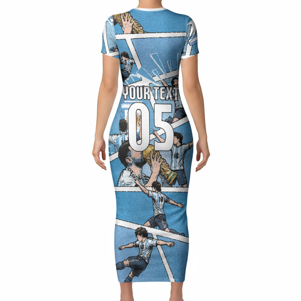 Custom Argentina Football Short Sleeve Bodycon Dress Goat Comic Style Sun Of May DT05 - Polynesian Pride