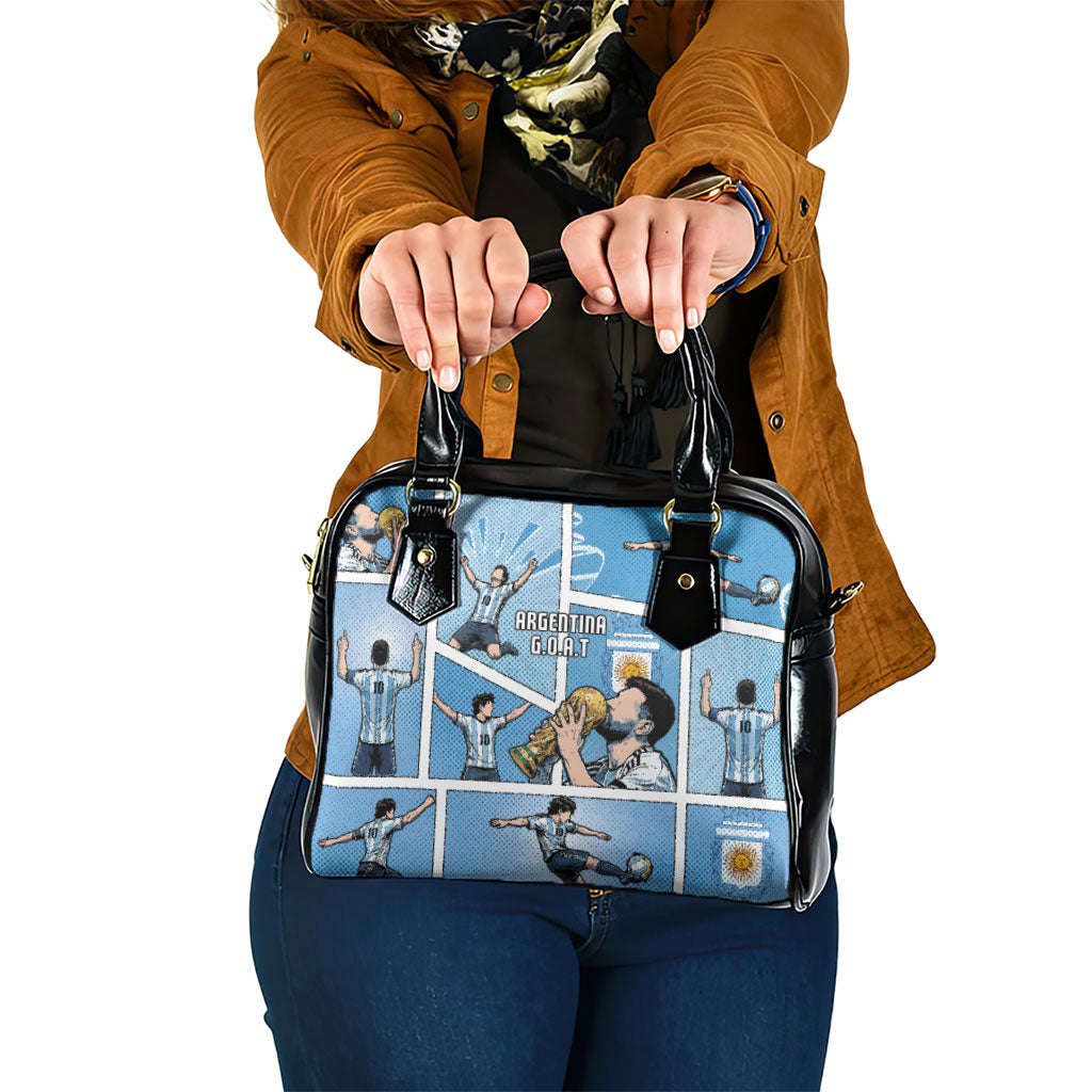 Argentina Football Shoulder Handbag Goat Comic Style Sun Of May DT05 One Size Blue - Polynesian Pride