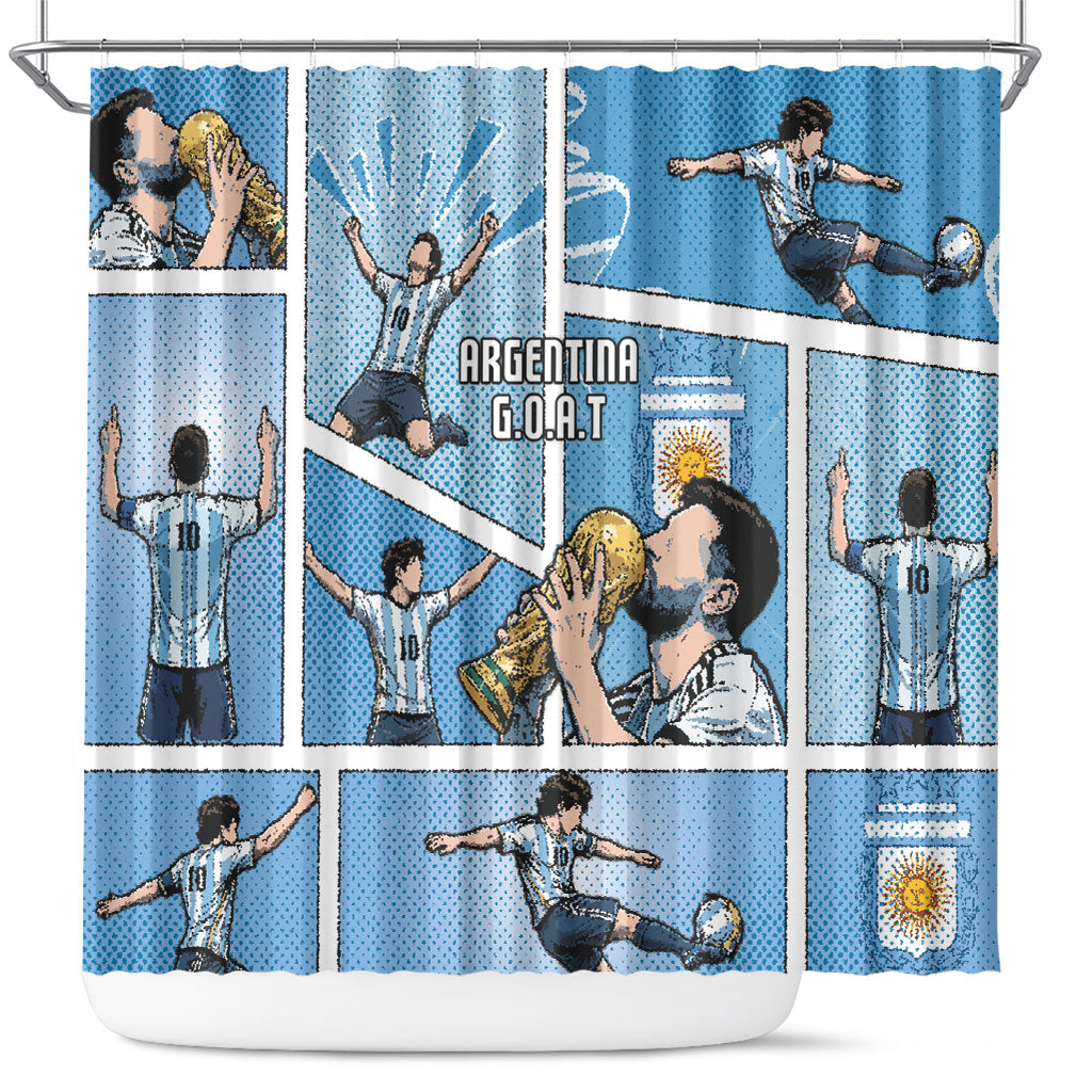 Argentina Football Shower Curtain Goat Comic Style Sun Of May DT05 Blue - Polynesian Pride