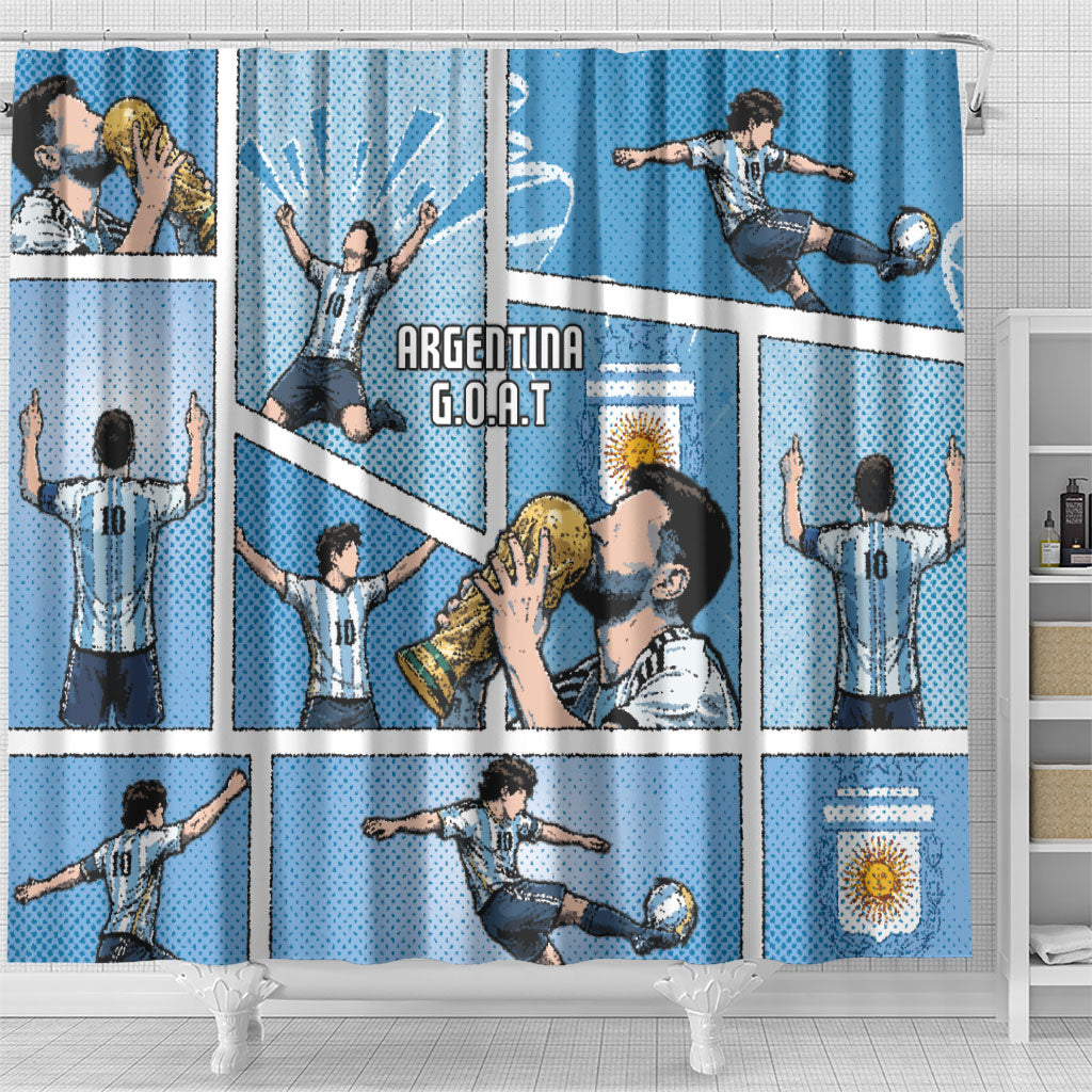 Argentina Football Shower Curtain Goat Comic Style Sun Of May DT05 - Polynesian Pride