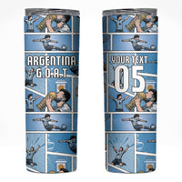 Custom Argentina Football Skinny Tumbler Goat Comic Style Sun Of May DT05 Blue - Polynesian Pride