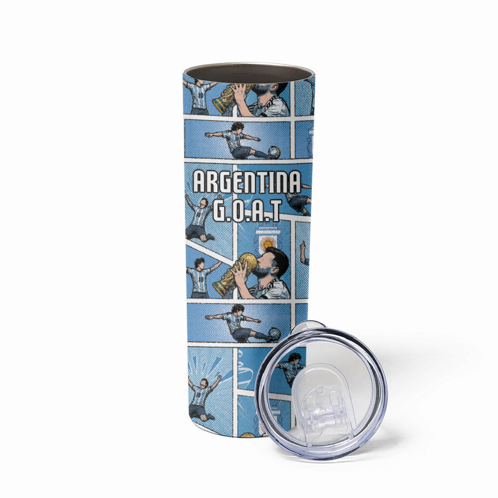Custom Argentina Football Skinny Tumbler Goat Comic Style Sun Of May DT05 - Polynesian Pride