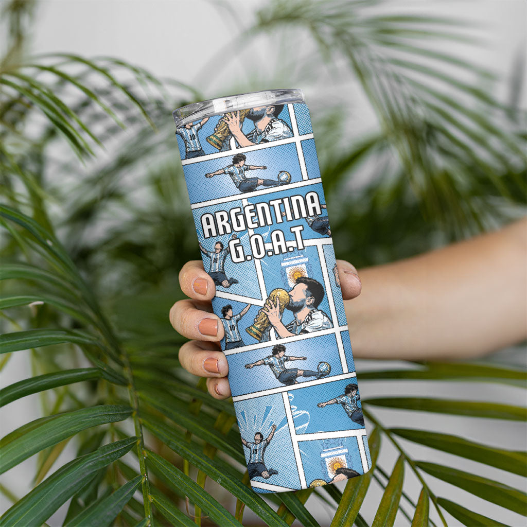 Custom Argentina Football Skinny Tumbler Goat Comic Style Sun Of May DT05 - Polynesian Pride
