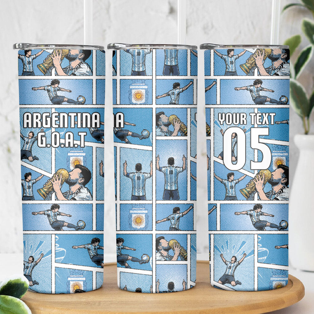 Custom Argentina Football Skinny Tumbler Goat Comic Style Sun Of May DT05 - Polynesian Pride