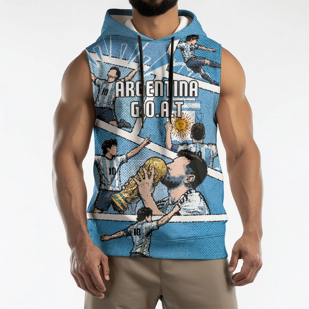 Custom Argentina Football Sleeveless Hoodie Goat Comic Style Sun Of May DT05 - Polynesian Pride