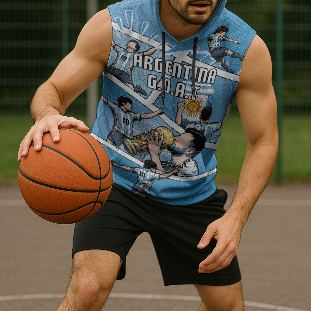 Custom Argentina Football Sleeveless Hoodie Goat Comic Style Sun Of May DT05 - Polynesian Pride
