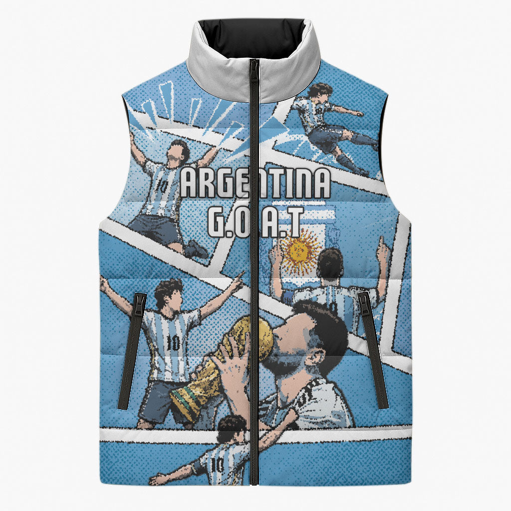Custom Argentina Football Sleeveless Puffer Jacket Goat Comic Style Sun Of May DT05 Unisex Blue - Polynesian Pride