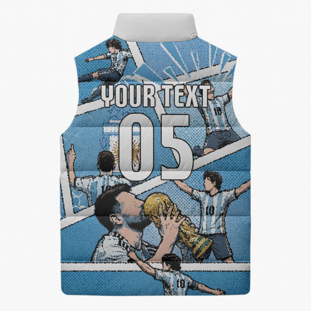Custom Argentina Football Sleeveless Puffer Jacket Goat Comic Style Sun Of May DT05 - Polynesian Pride