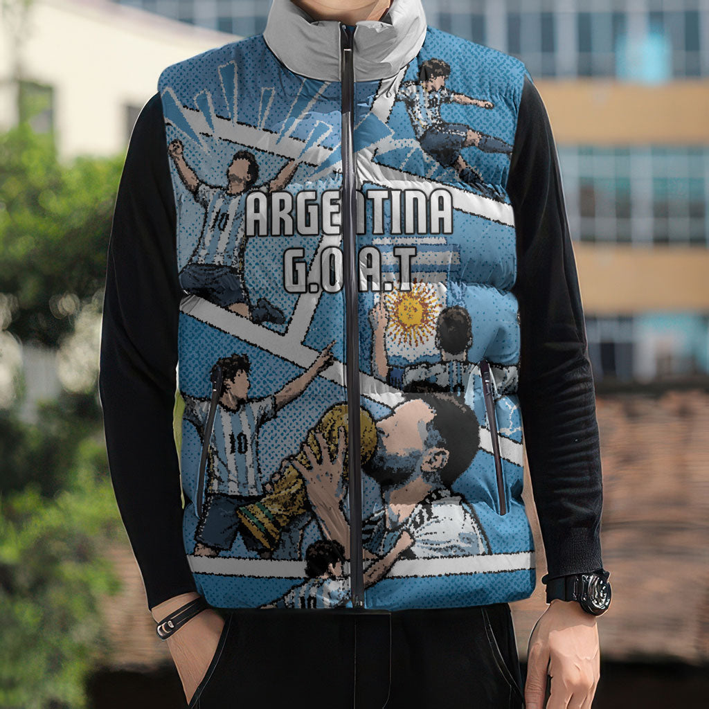 Custom Argentina Football Sleeveless Puffer Jacket Goat Comic Style Sun Of May DT05 - Polynesian Pride