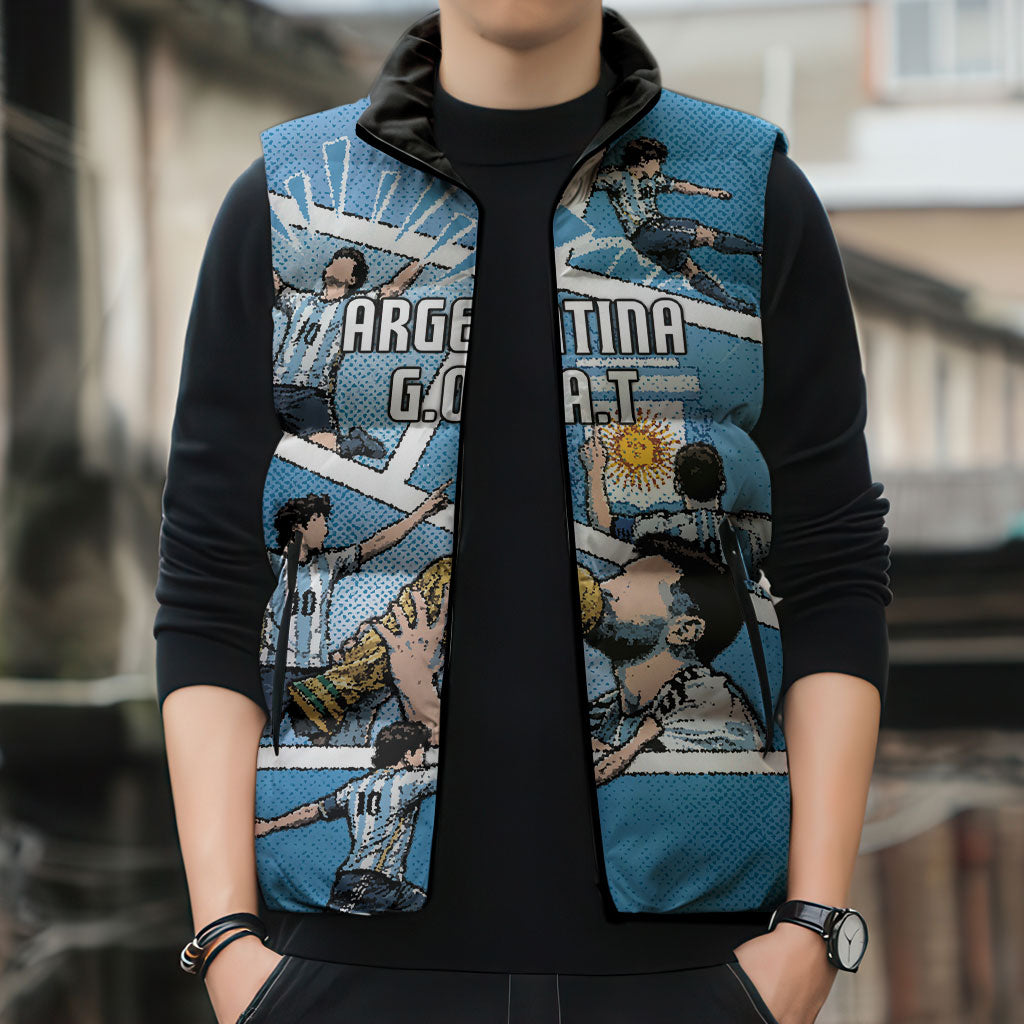 Custom Argentina Football Sleeveless Puffer Jacket Goat Comic Style Sun Of May DT05 - Polynesian Pride