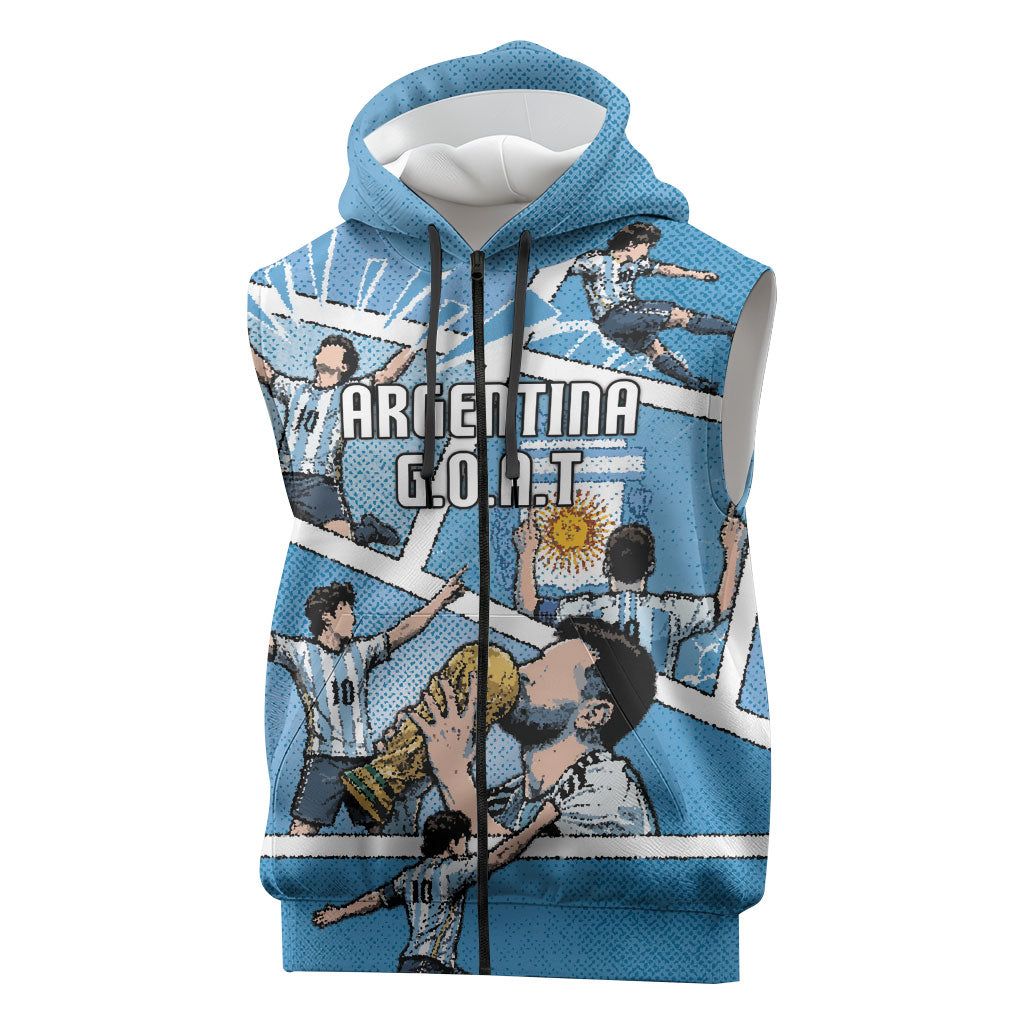 Custom Argentina Football Sleeveless Zip Hoodie Goat Comic Style Sun Of May DT05 Blue - Polynesian Pride