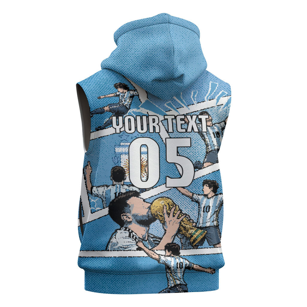 Custom Argentina Football Sleeveless Zip Hoodie Goat Comic Style Sun Of May DT05 - Polynesian Pride