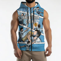 Custom Argentina Football Sleeveless Zip Hoodie Goat Comic Style Sun Of May DT05 - Polynesian Pride